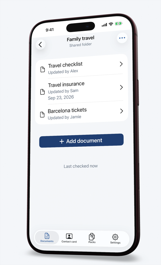 A shared family folder with travel documents